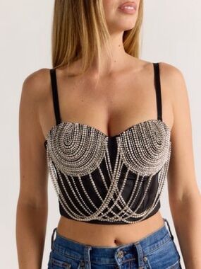 Black Beaded Bustier Crop Top